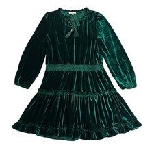 Listicle Dress Womens L Green Velvet Tiered Ruffle Smocked Waist Keyhole Tassel