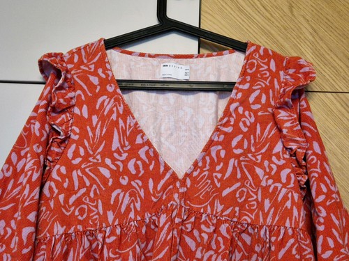 VGC Size 18 ASOS DESIGN CURVE Cord Mini Smock Dress Ruffle Shoulder Red Relaxed - Picture 9 of 12