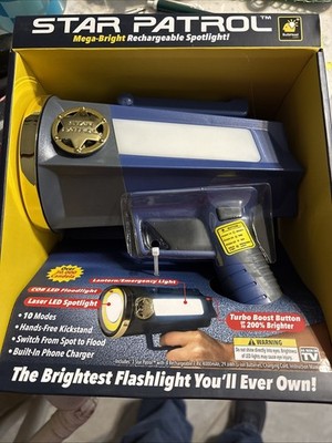 Star Patrol Mega-Bright Rechargeable Spotlight Emergency Flashlight w/10 Modes