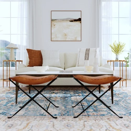 Melton Stool in Brown Leather and Iron by Butler - Picture 8 of 9