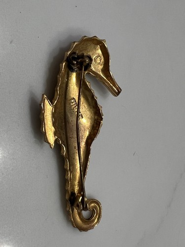 Stunning Vintage Signed Spain Damascene Seahorse Brooch Pin 2” - Picture 5 of 11