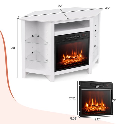 Fireplace TV Stand w/ 18" Electric Fireplace & Led Lights for Tvs up to 50" - Picture 2 of 10