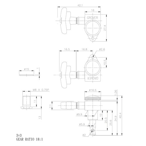 NEW Grover 509 LOCKING Tuners 3x3 Modern Gibson Les Paul IMPERIAL Buttons CHROME - Picture 5 of 5