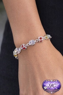 SFC Multicolor Square Gemstone Chain Charm Bracelet Bezel Setting Metal