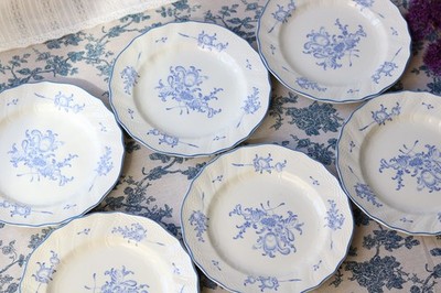 6x Boch La Louvière Mariemont Frühstücksteller Ø 22cm Vintage Top Zustand Blau