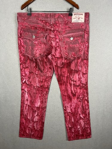True Religion Men Ricky Straight Blood Dirty-Red Vintage Retro Artist Jeans - Picture 1 of 14