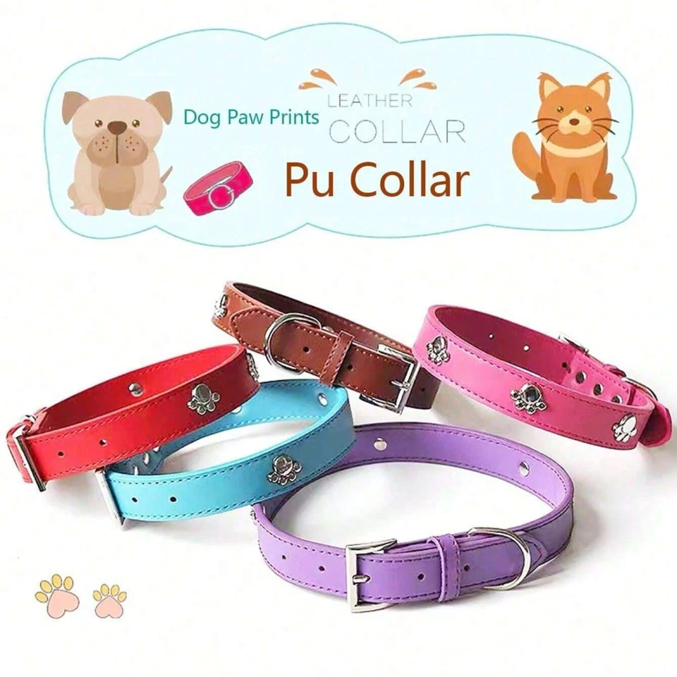 Dog Cat Coller Pu Leather Adjustable Pet Necklace Small Cat Puppy Safety Buckle - Image 4 of 4