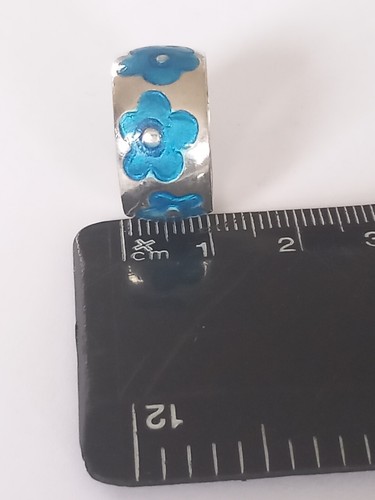 HALLMARKED STERLING SILVER & TURQUOISE ENAMEL FLORAL RING.EDINBURGH 2000. - Picture 13 of 15