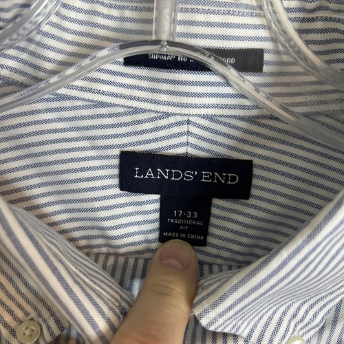 Land's End Mens Supima No Iron Oxford Shirt Size 17-33 Striped Long Sleeve - Picture 3 of 9