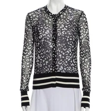 FUZZI sheer printed shirt jacket Medium Italy Black White Button Front