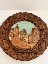 Vintage ROTHENBURG o T 3D Carved Resin Woodlike Hand Made Plate Germany 9.25"