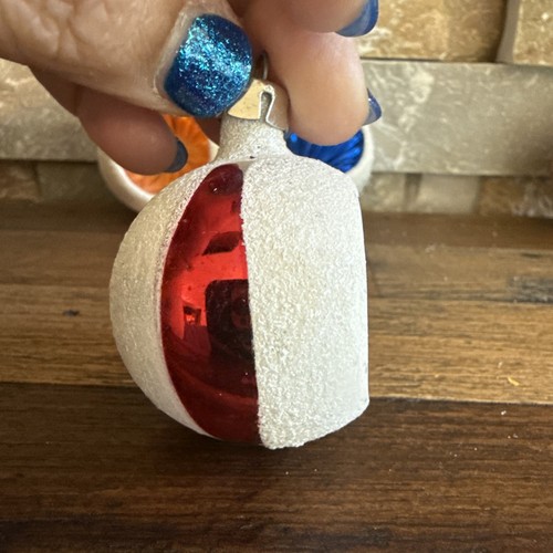 ✨4X VTG GLASS MADE IN POLAND CHRISTMAS ORNAMENT LOT STRIPES BALLS INDENTS✨ - Picture 17 of 23