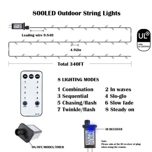 Christmas Lights Outdoor, 800LED 330FT Multicolor String Lights 8 Modes Timer... - Picture 6 of 7