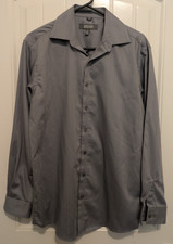 KENNETH COLE REACTION Mens Medium 15.5 32-33 Gray Stripe Button Down Dress Shirt