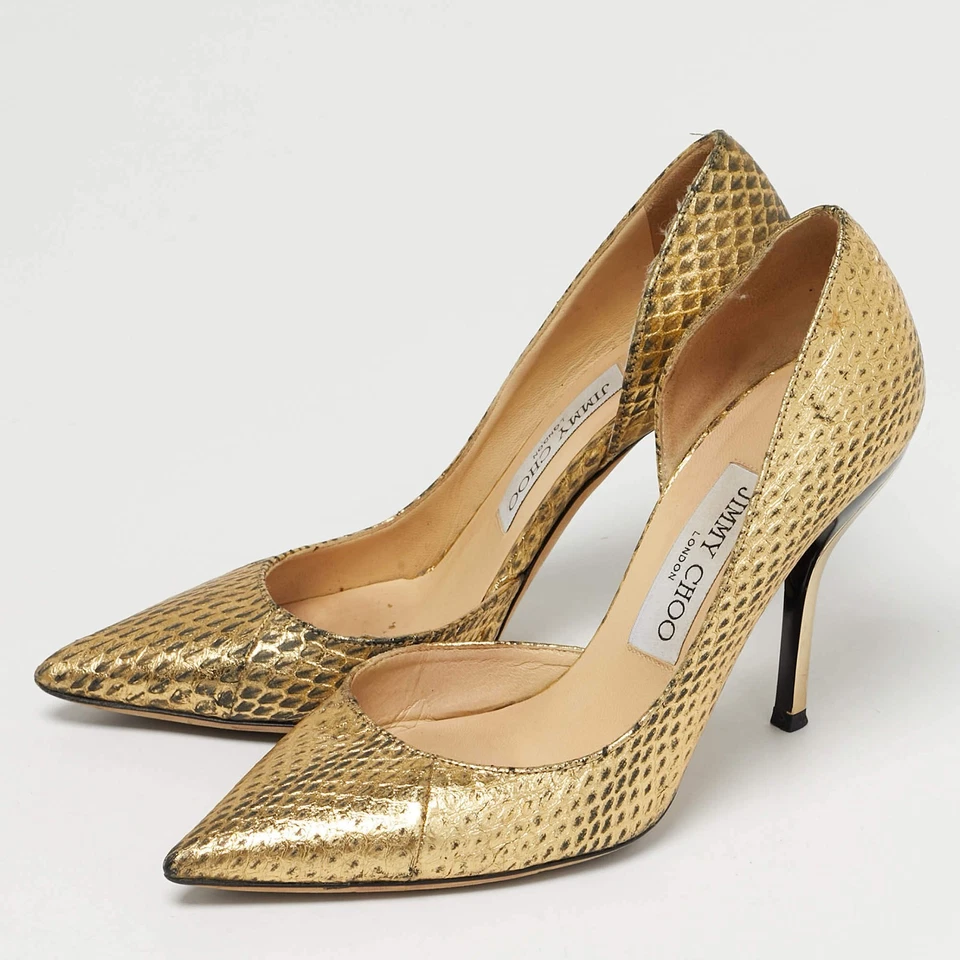 Escarpins Dorsay en cuir gaufré python doré Jimmy Choo taille 36 - Photo 2/4