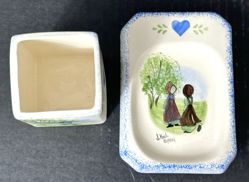 Jeanne Koch Amish set accessori bagno arte popolare portasapone e bicchiere vintage - Foto 10 di 11