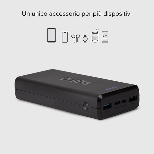 SBS Power Bank Caricabatterie 20000 mAh, 1 Porta USB-A da 10W e 1 da 5W, 1 USB-C - Foto 3 di 10