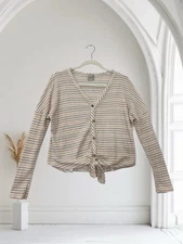 Paper Crane Long Sleeve Tie Hem Waffle Knit Top Women’s Size Small Casual Chic