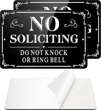 No Soliciting Sign for Front Door, 2 Pack Self-Adhesive , 6 X 4 Inches Aluminu