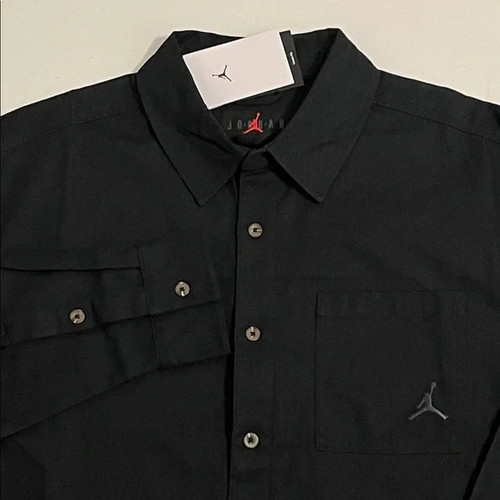 Air Jordan Essentials Men's M Button Up Shirt collar Cotton Black LS NWT  $120 - Picture 2 of 10