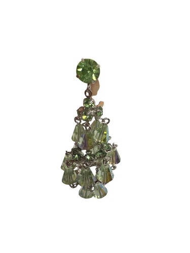 Vintage Hattie Carnegie Earrings Signed Green Aurora Borealis Chandelier ClipOn - Picture 3 of 10