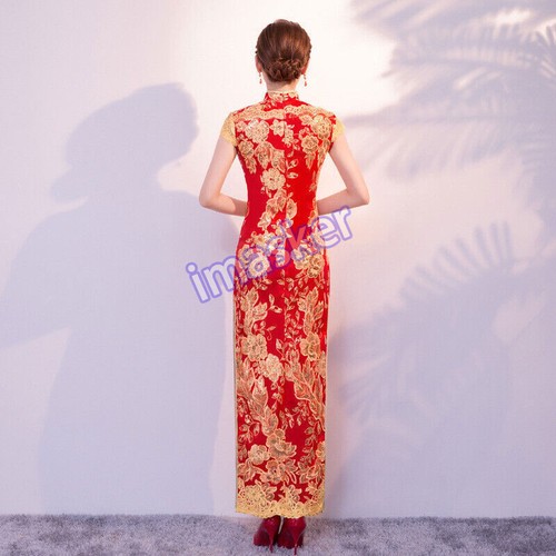 Chinese Traditional Wedding Qipao Dress Women Summer Lace Cheongsam Bride Gown - Picture 3 of 26