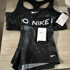 XL Nike Pro Women Black Athletic Shorts And Sports Bra Set Breathable Polyester