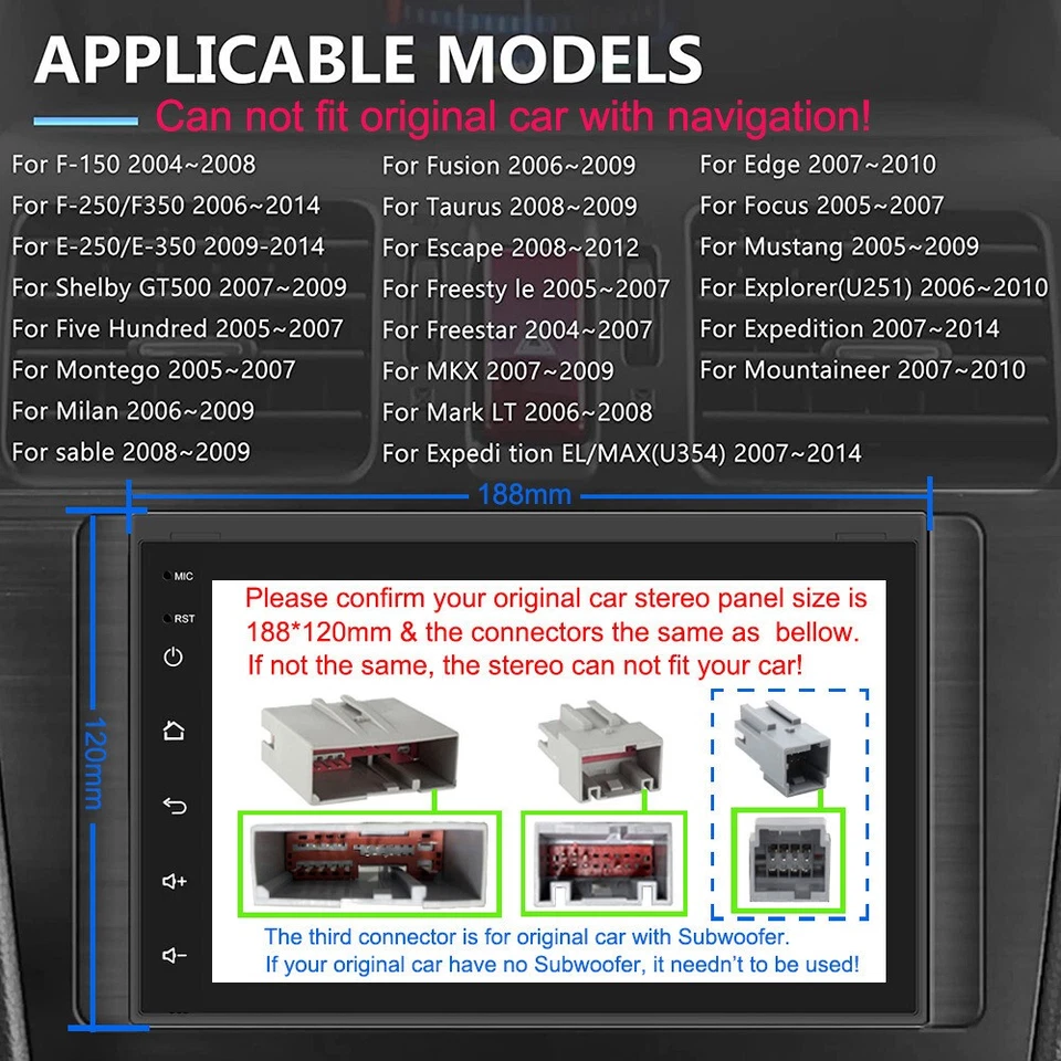 4+64GB For Mercury Sable 2008-2009 Android 13 Apple CarPlay Car Radio GPS Stereo - Image 4 of 4