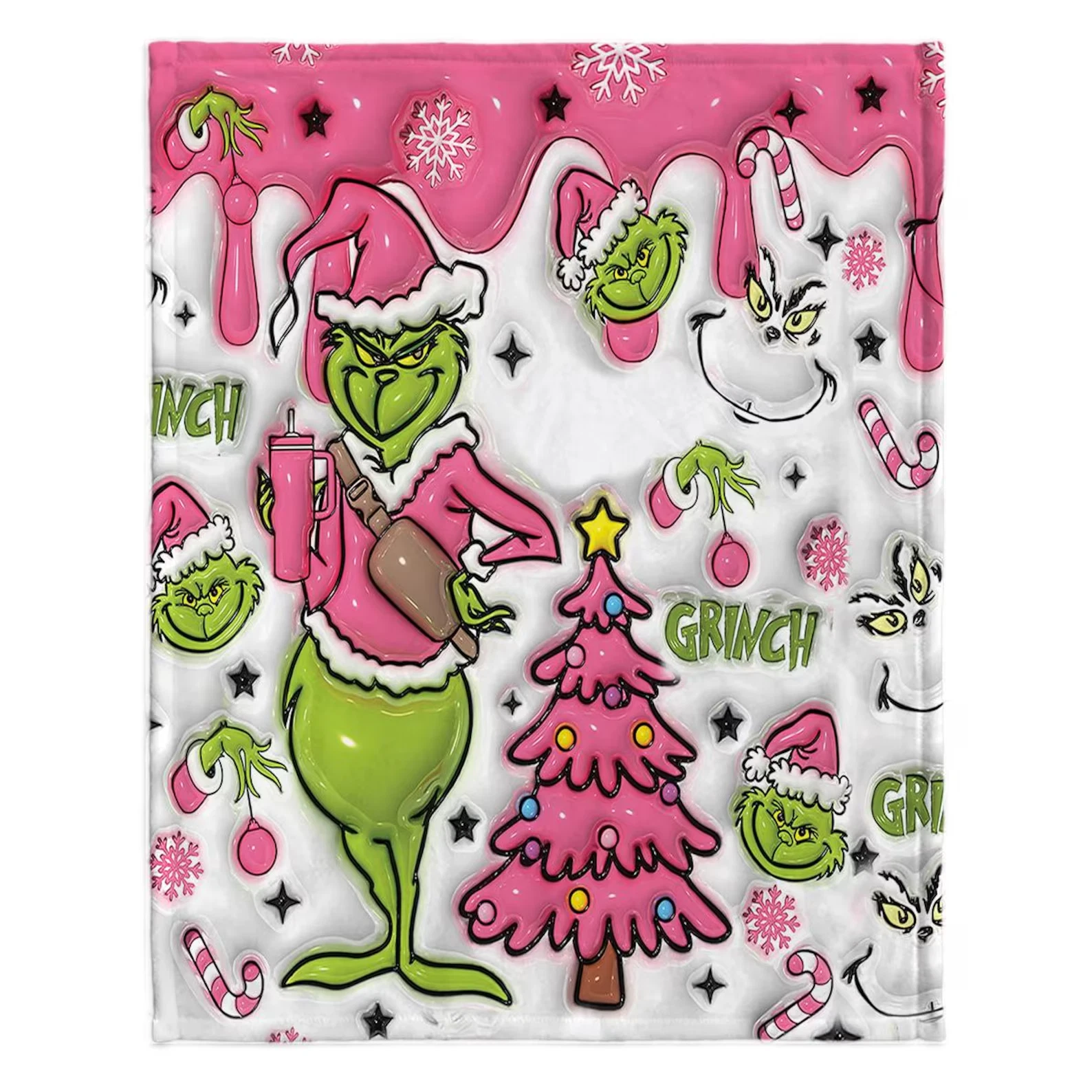 Personalized Pink Grin Fleece Blanket, Custom funny character Christmas Blanket, Chris