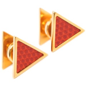 Authentic HERMES Triangle Lizard Cufflinks Red Gold Plated Red Mens Luxury Jewelry