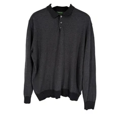 Orvis Polo Collared Sweater Size XL Gray Cotton Silk Cashmere Preppy Lightweight
