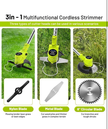 24V Cordless Electric Strimmer Grass Trimmer Weed Cutter Garden Edger+2 Battery - Picture 5 of 6