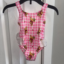 Vintage Winnie The Pooh 18 Months Pink And White Gingham Swim Suit With Lace