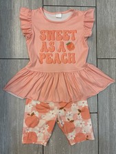 Boutique Girls Sweet As A Peach Flutter Tunic Top Shorts Outfit Set Size 7-8