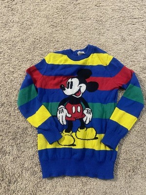 Disney Mickey Mouse Sweater Youth Small Stripe Knit Crewneck Disney 100