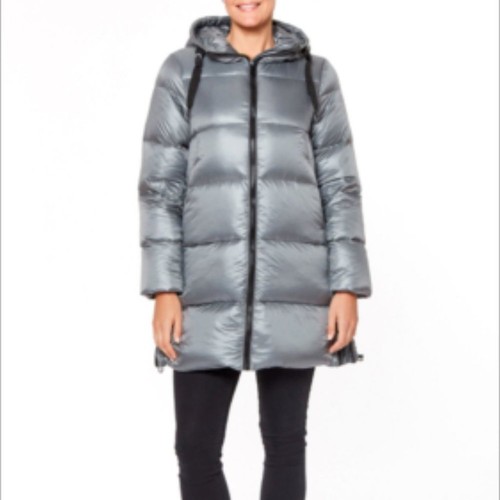 Stylus Women's Long Hooded Down Puffer Jacket Pewter Grey Small - Picture 2 of 12