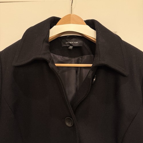 Jones New York schwarzer Wollmischung Erbsenmantel, Größe 16 W Langarm Knöpfe Taschen - Bild 2 von 22