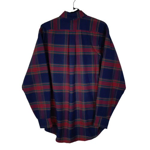 L.L.BEAN Navy Check Shirt Vintage 1980s Made In USA Long Sleeve Cotton Blend - Picture 2 of 6