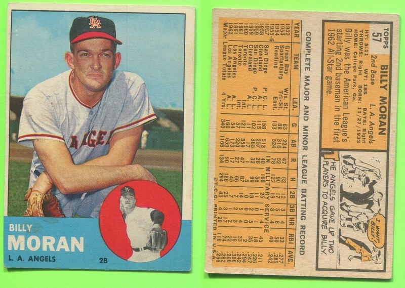 1963 Topps Baseball ~~~ BILLY MORAN ~~~ No. 57 ~~~ Free S/H