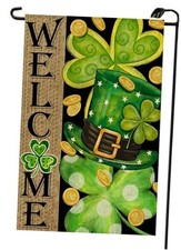 St Patricks Day Garden Flag 12x18 Inch Double Sided Burlap Shamrock Green green