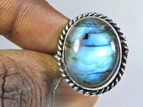 Natural Blue Labradorite Gemstone 925 Solid Sterling Silver Ring Size US-8 a829 - Picture 2 of 10