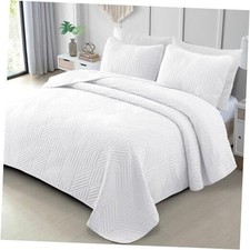 Ultrasonic Full Queen Quilt Bedding Set, Lightweight White Bedspreads Soft
