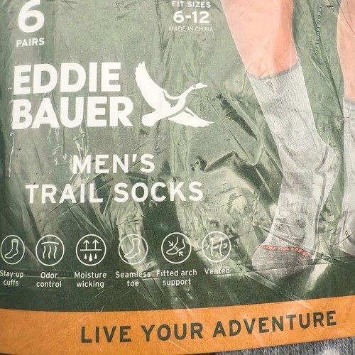 Eddie Bauer Herren Trail Socken 6 Paar schwarz/grau passt Größen 6-12 neu im Paket - Bild 2 von 4