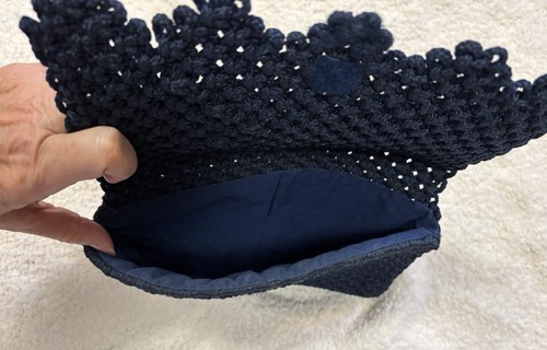 Vintage marineblau Handarbeit gehäkelt Clutch Handtasche Reißbandverschluss klassisch elegant - Bild 4 von 7