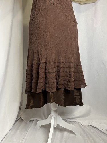 Vintage Y2K Nine West Silk Slip Dress Midi Brown Fairy Sequins Sz 8 Whimsigoth - Picture 14 of 22