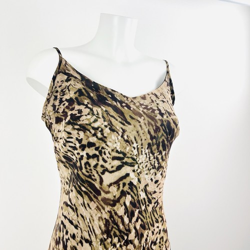 Vintage Y2k Per Una Dress UK 12 Midi Brown Animal Print Chiffon Bias Cut 2000s - Picture 21 of 23