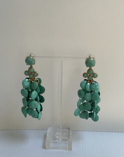 Vintage années 80 J. BOUCLES D'OREILLES PERCÉES GOUTTE DISQUES VERTS 2 TONS ACRYLIQUE CASCADE ÉQUIPAGE 3" - Photo 16/24