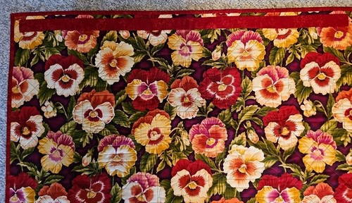 Wall Hanging Handmade Quilt Red Yellow Pansies 53" X 39" Wide Pansy Patch 2009 - Picture 8 of 14