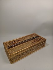 Vintage MCM Gold Tone Tissue Box Holder Ornate Hollywood Regency