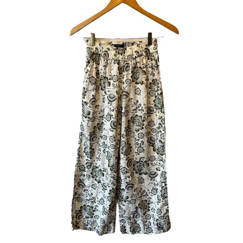 Tahari 100% Linen outfit XS S Wide leg pants Sleeveless top Gray white floral - Picture 2 of 11